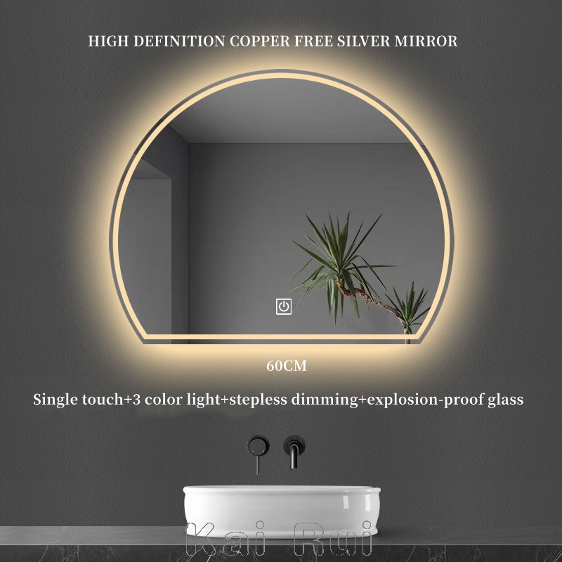 Round Smart Bathroom Mirror LED 3-color light Stepless dimming Toilet ...