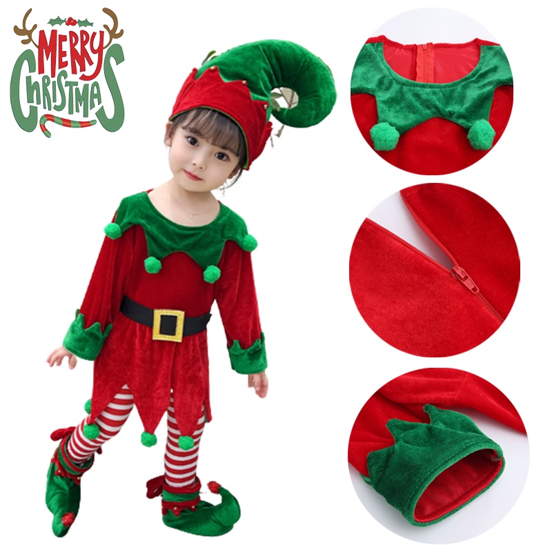 Kids Boys Girls Christmas Elf Costume Toddler Xmas Cosplay Set Dress — free download