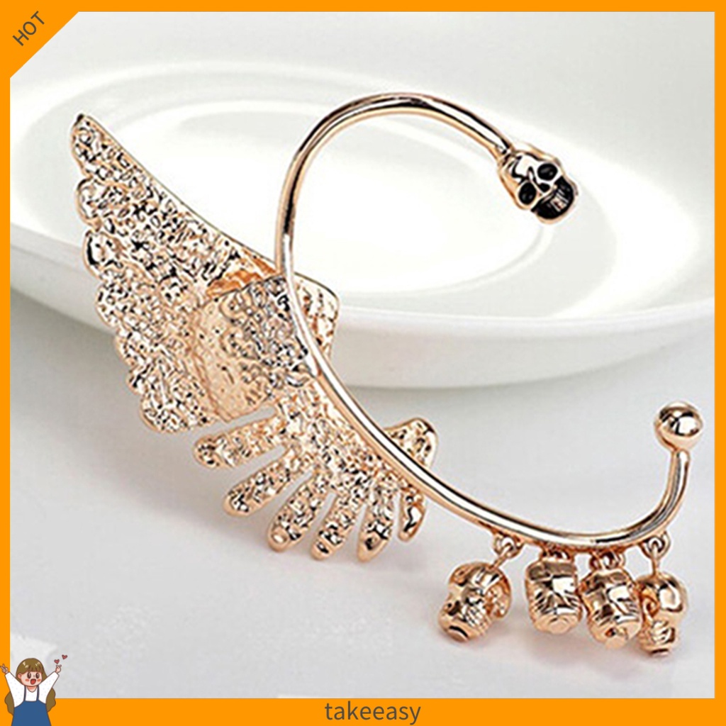 [Takeeasy] Women Rhinestone Wing Skull Shape Ear Clip Cuff Non-Pierced ...