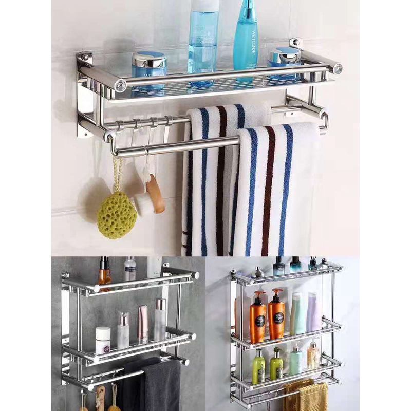 Bathroom stainless steel 1/2/3-layer bath towel rack bathroom shelf ...
