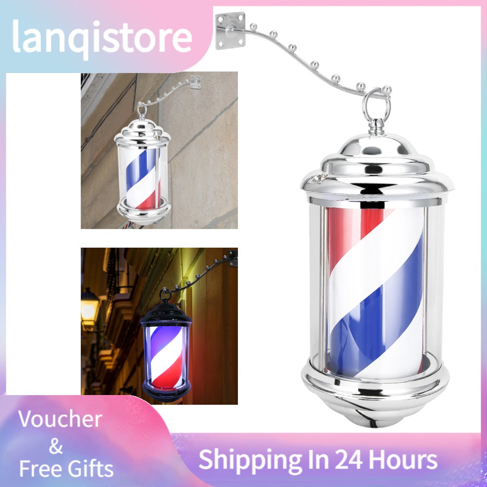 ☃ ♝Lanqistore Bright Rotating Light Hair Salon Barber Pole Sign Strong ...