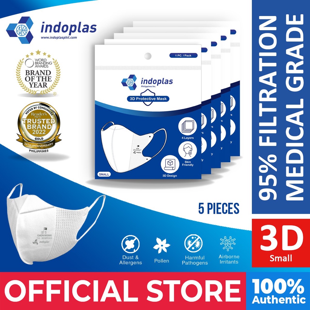 Indoplas KF94 3D Small (Kids) Face Mask FDA Registered - 5 Packs ...