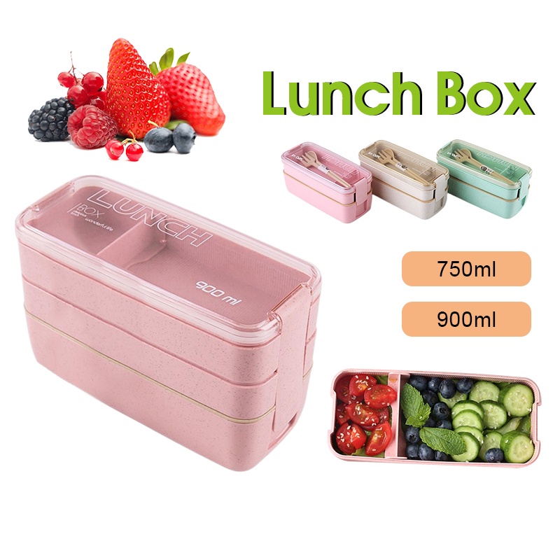2/3Layer Wheat Straw Lunch Box Eco-Freindly Bento Box Portable Food ...