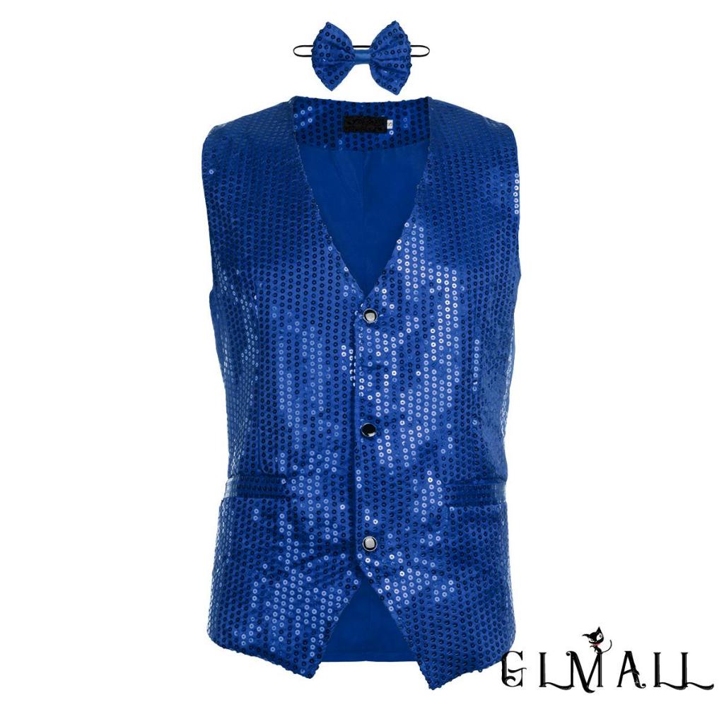 Gilet Uomo Con Paillettes Argentate – Orlob – Perfetto Per Carnevale E Feste A Tema – Taglie 48/50 – 56/58