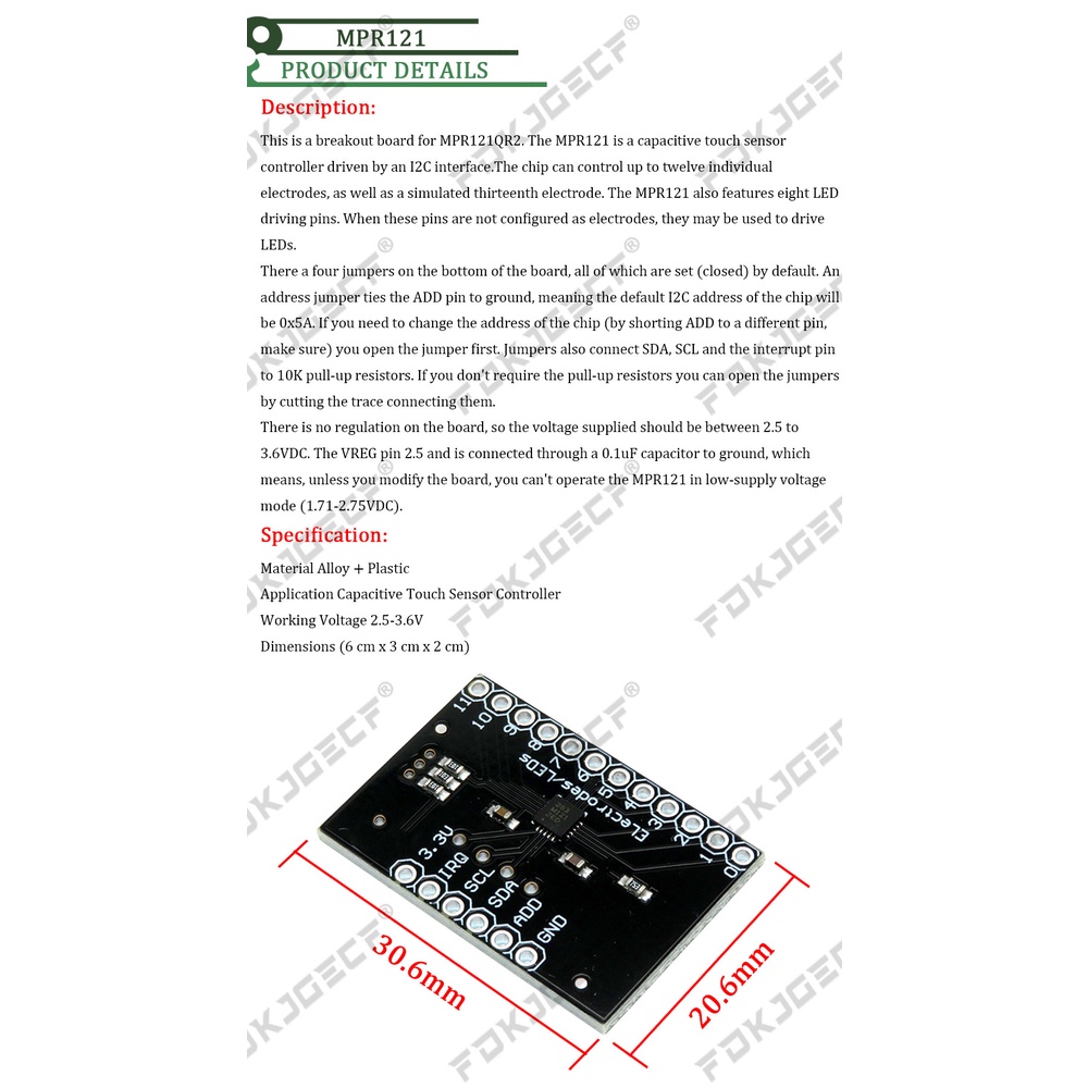 MPR121 Breakout V12 Capacitive Touch Sensor Controller Module I2C ...