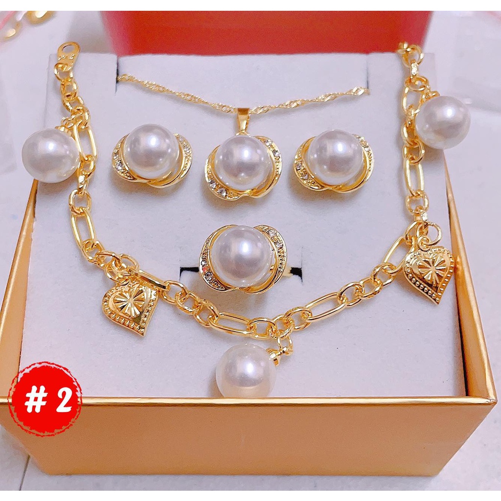 18k Bangkok gold 4in1 Earrings Necklace Ring Bracelet Adjustable Size ...