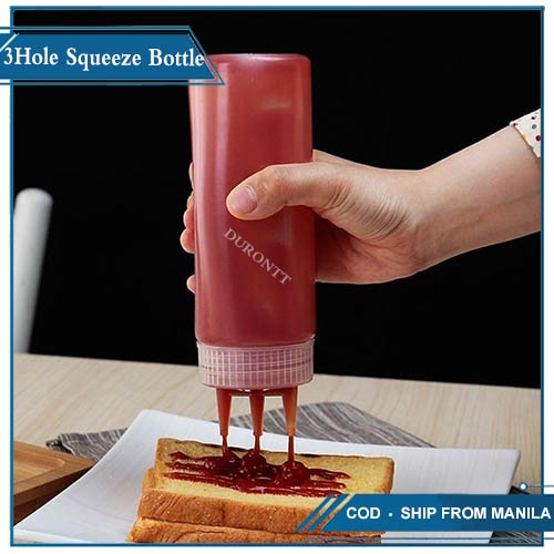 3 Hole Squeeze Bottle Sauce Vinegar Oil Ketchup Gravy Cruet Condiment