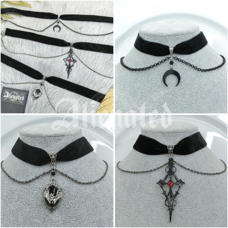 Alienated Shop | Moon Cross Bat Velvet Chain Chocker Vampire Grunge ...