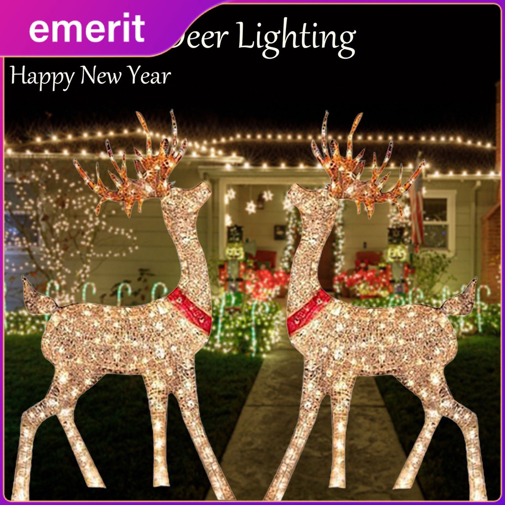 1/3pcs 2D Deer Christmas Decor LED Light Glowing Garden Decoration Elk