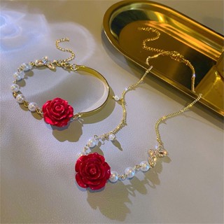 1pc Elegant And Fashionable Lady's Rose Choker Fabric Flower Charm