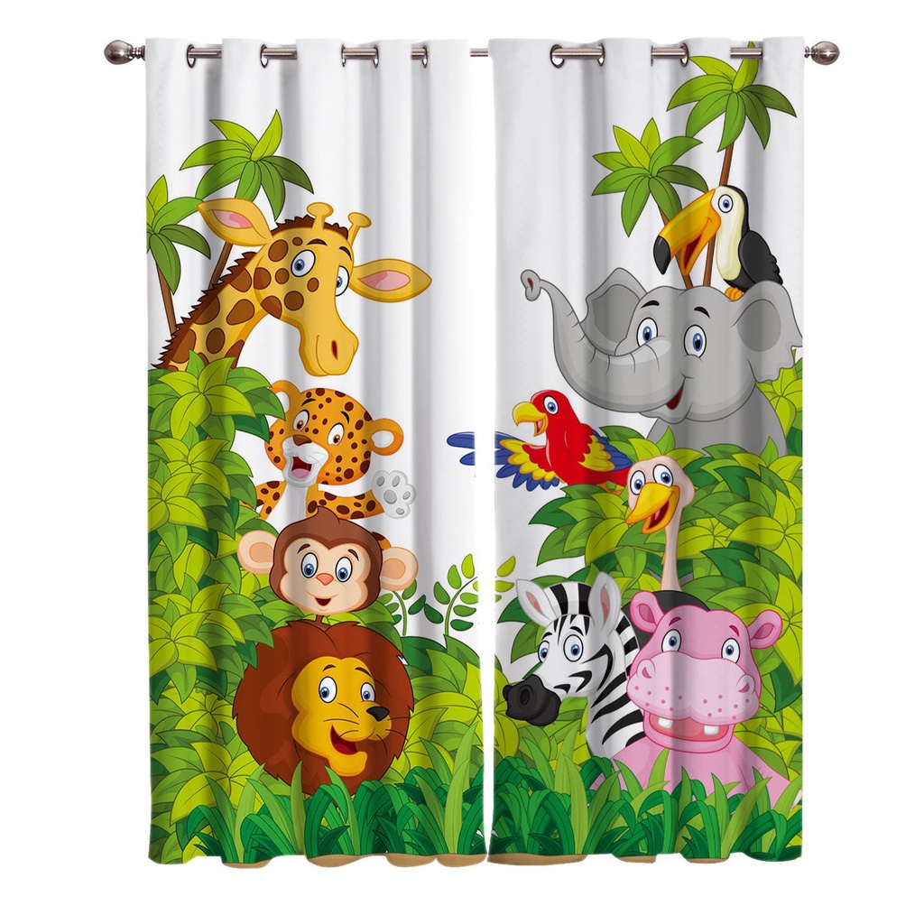 Jungle Animals Cartoon Giraffe Lion Kids Window Curtain for Kids Room ...