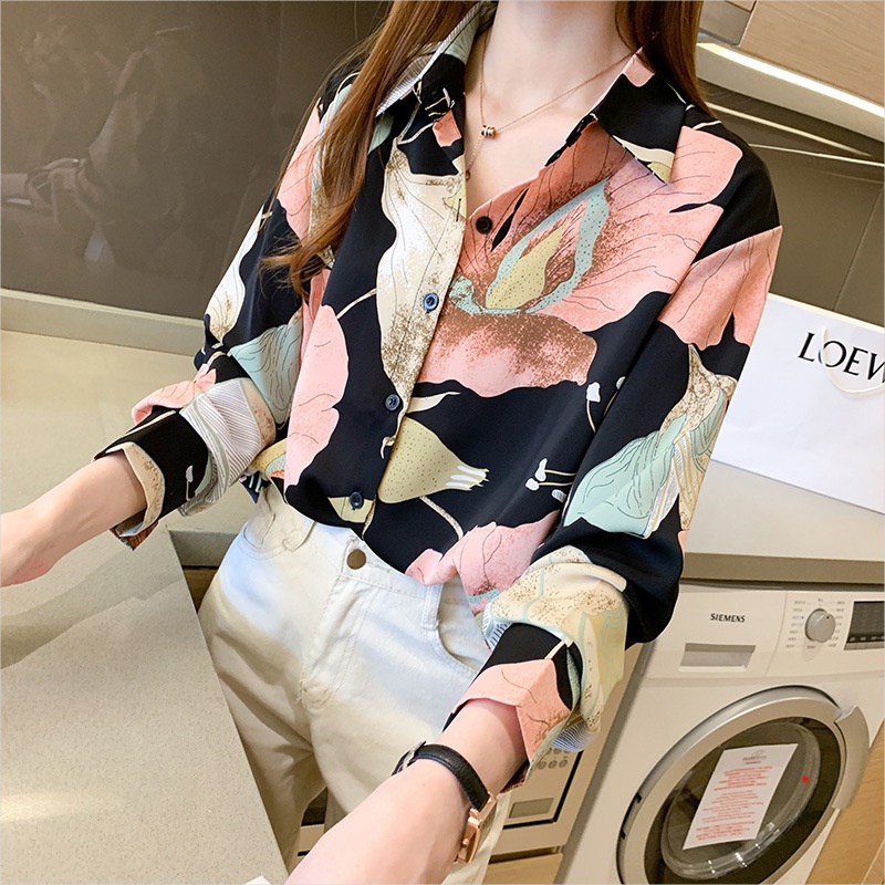 Feather Printed V-neck Loose cheapest Shirts, Casual Long Sleeve Fashion Shirts, Women's