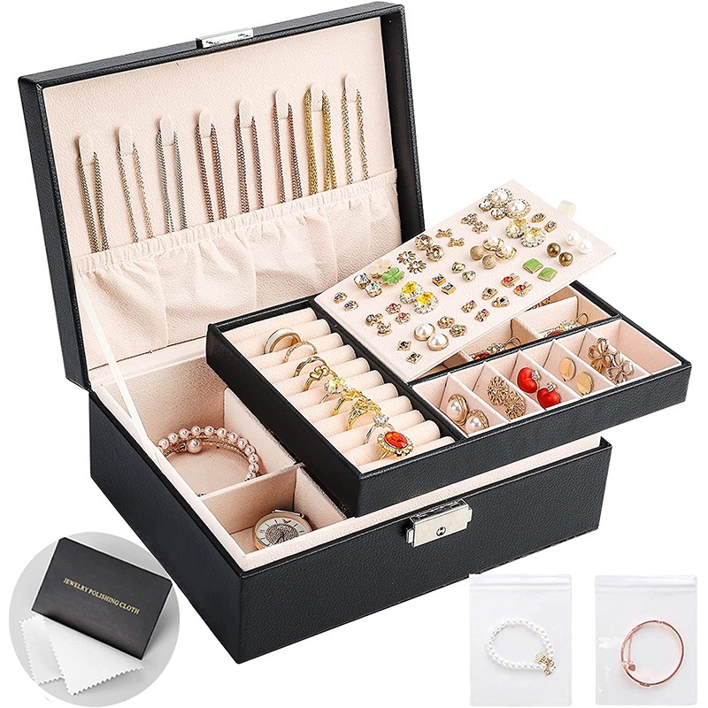 Jewelry Organizer with Lock Leather Jewelry Box Accessories Organizer
