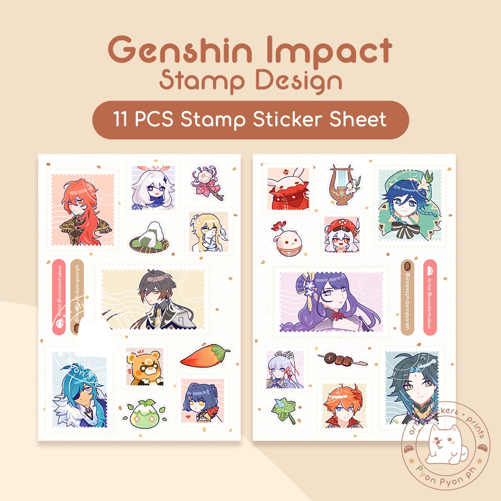 Genshin Impact Stamp Waterproof Sticker Sheets (Zhongli, Xiao, Raiden ...