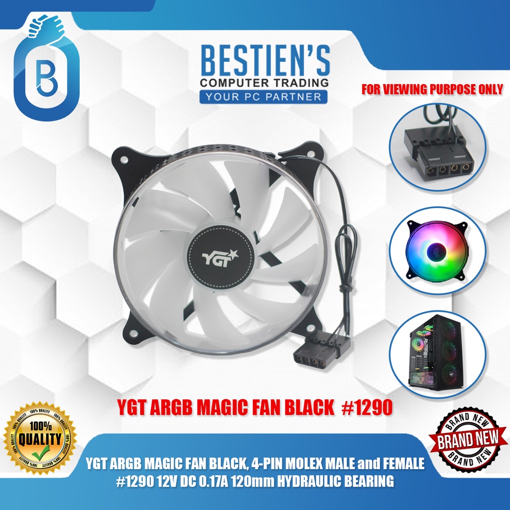 YGT ARGB MAGIC FAN BLACK, 4PIN MOLEX MALE and FEMALE, 1290 12V DC 0