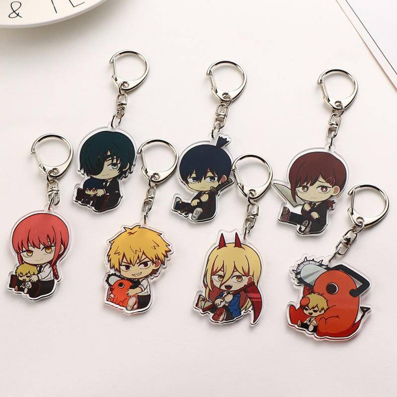 7 Styles Chainsaw Man Key Chain Ring Cute Anime Keyring Accessories ...