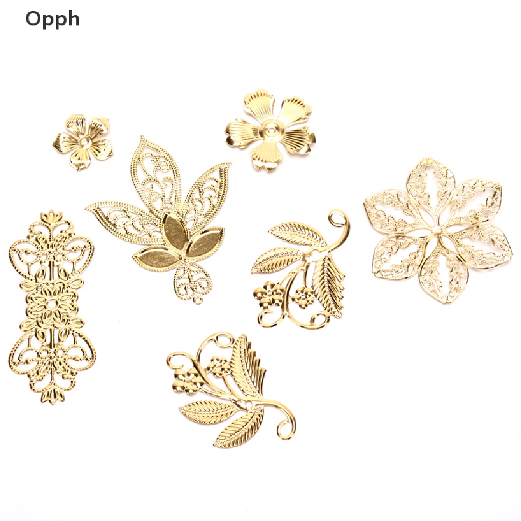 Opph 50Pcs Vintage Metal Leaf Filigree Flower Slice Ch DIY Craft ...