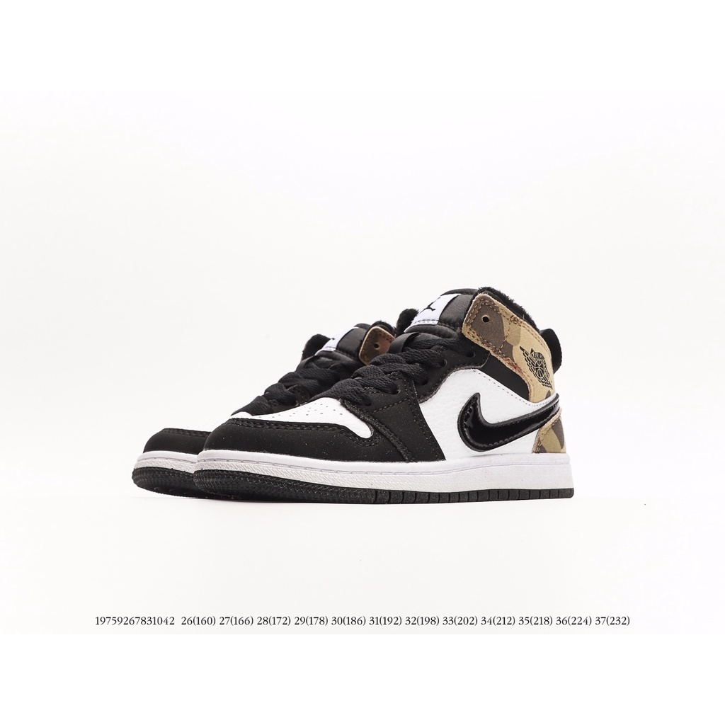 NIKE Air Jordan 1 Mid SE "Camo Sand" Basketball Shoes Children's Casual