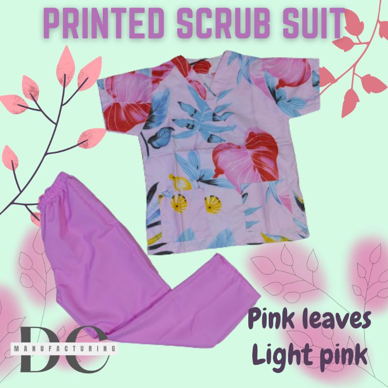 DC Medical Printed Scrub Suit Terno/Pink Leaves/Cotton/Unisex Shopee Philippines