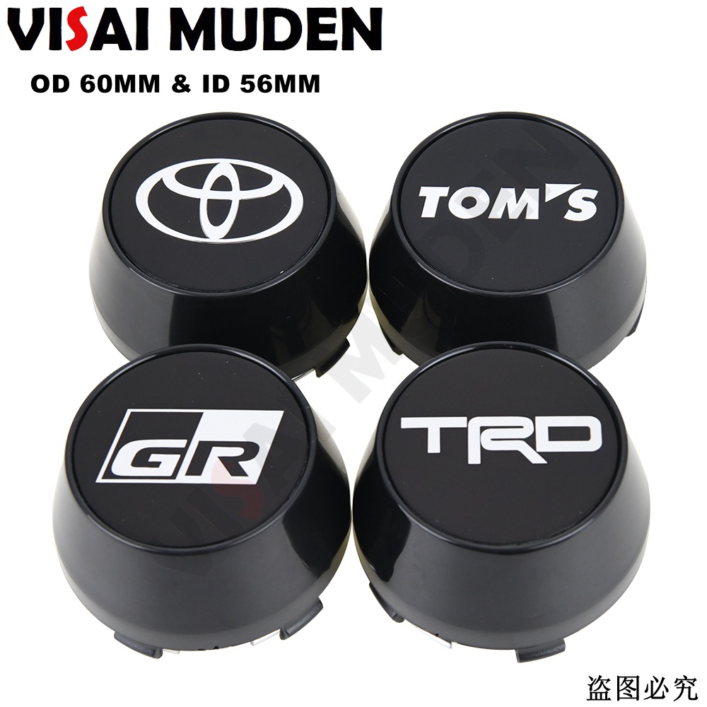 4PCS 60MM OD / 56MM ID Center Rim Cap TOYOTA TRD GR TOM'S Sticker Sport