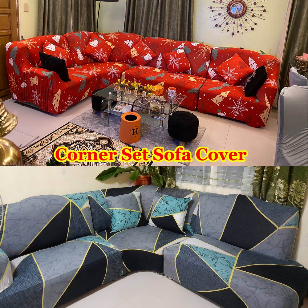 Corner Sofa Cover Set Stretchable Sofa Seat Cover Christmas Home