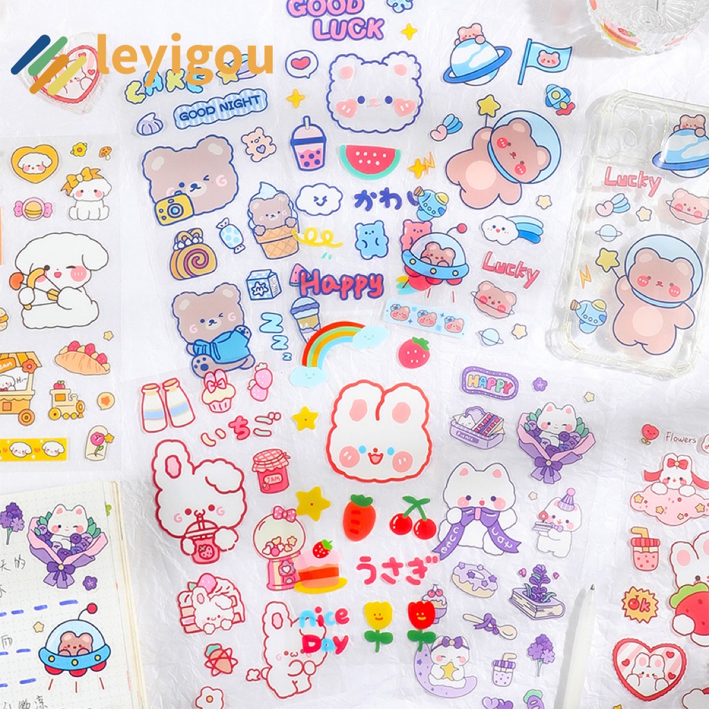 Cute Cartoon Animal Bear Bunny Decorative PET Stickers For Scarpbooking ...