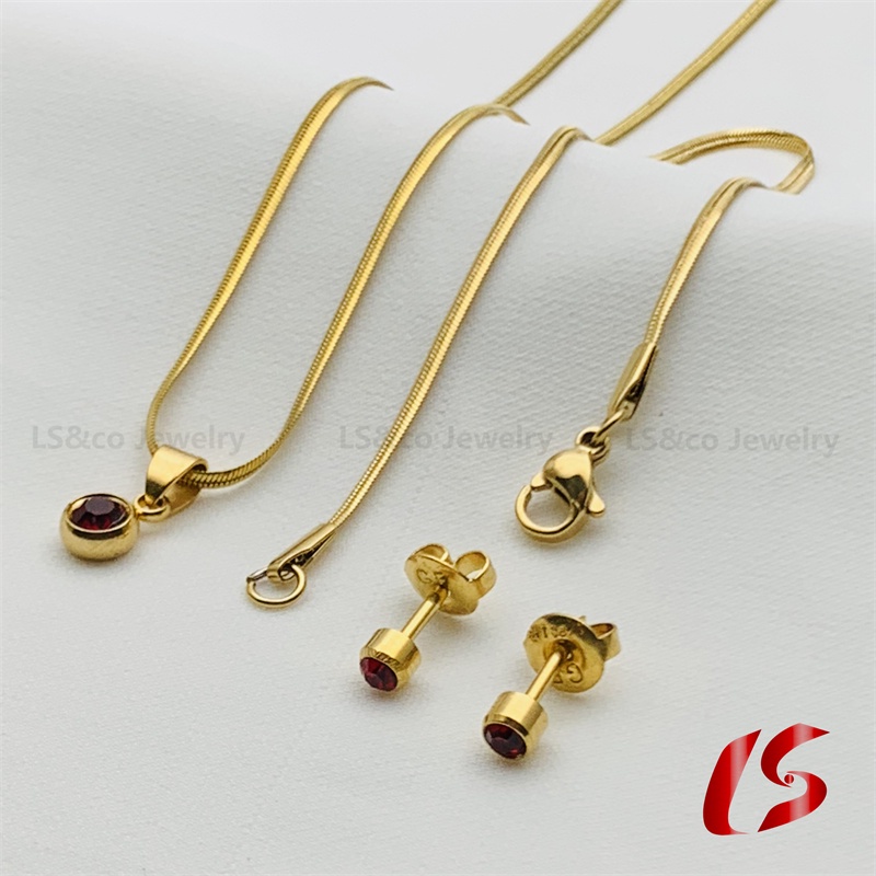 LS Jewelry stainless 3in1 Birthstone jewelry Set for Kids 2832s