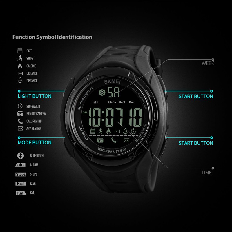 SKMEI Men Bluetooth Smart Watch Pedometer Digital Wristwatch Shopee