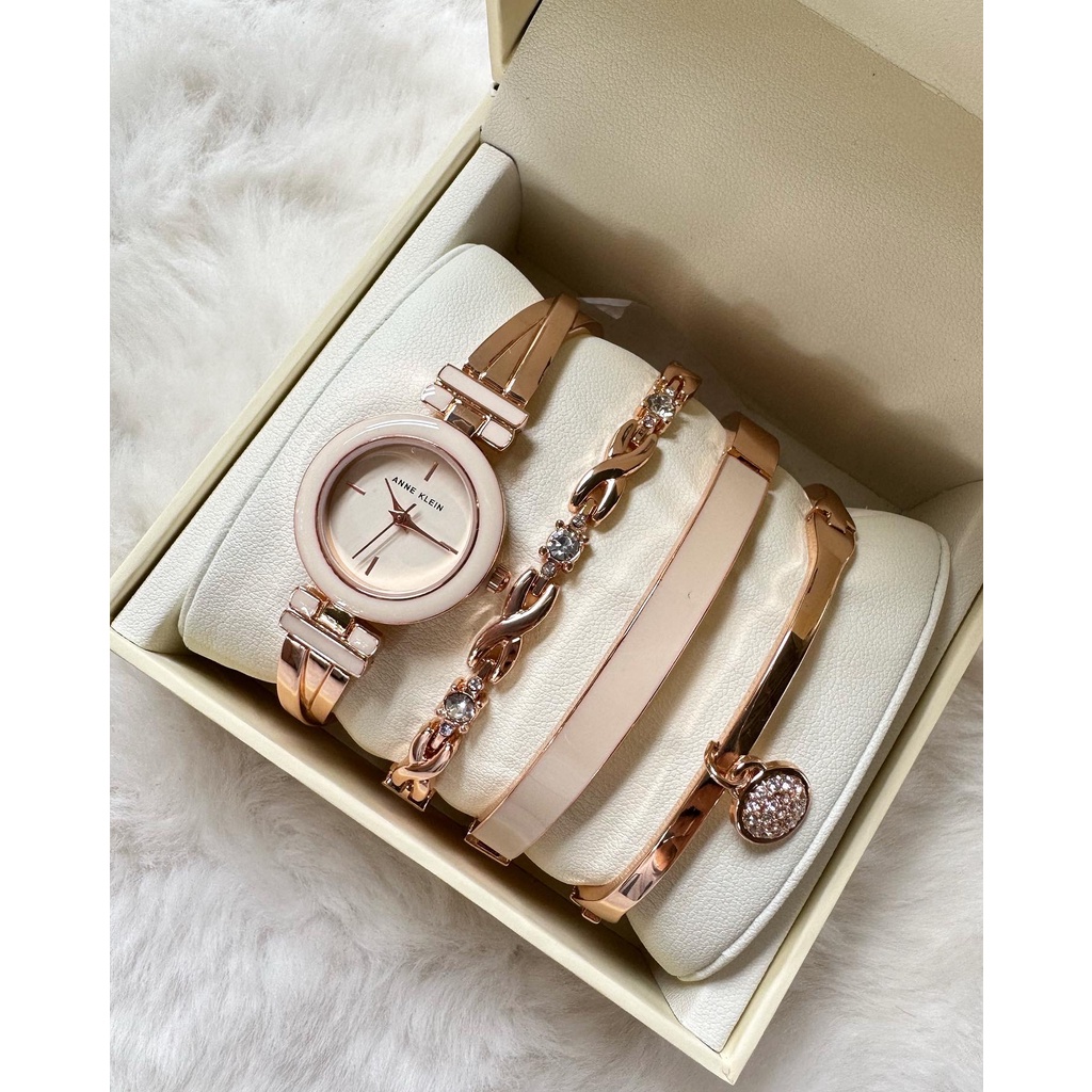 Anne klein rose goldtone crystal bangle and watch clearance set