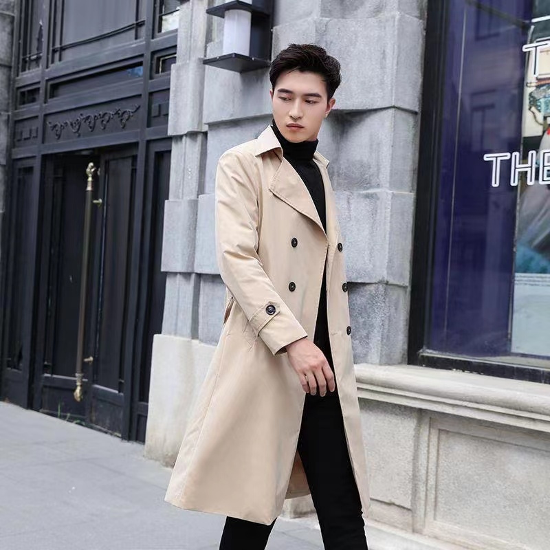 Autumn and winter new woolen coat men's long section slim trench coat ...