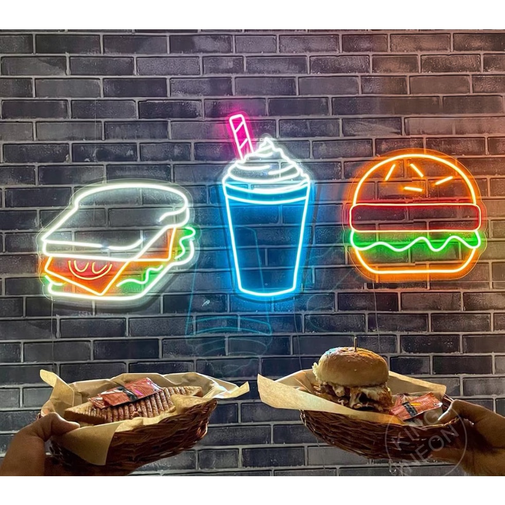 Hamburger Spaghetti Fries Neon Sign,LED Store Decoration Light,Home ...