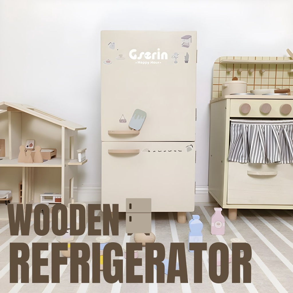 BYJ Wooden Butter Two Door Refrigerator Pretend Play Furniture for Kids ...