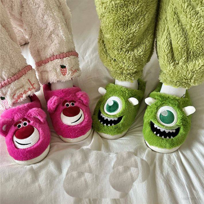 AG Toy Story Lotso Cute Cartoon Green Mike Pink Cotton Slippers Warm in ...