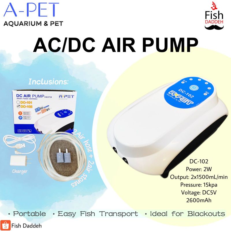 Aquarium ACDC AC/DC Dual Airpump A-Pet Coco DC-102 | Shopee Philippines