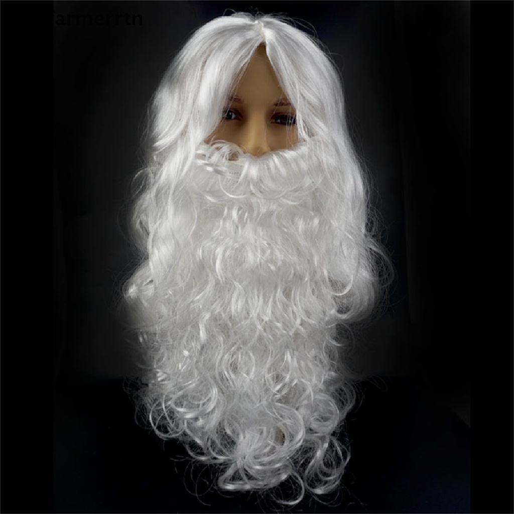 Iffar 1set Christmas Cosplay Wig Beard Santa Claus Beard Wig Full Set Of White Beard White Curly 4729