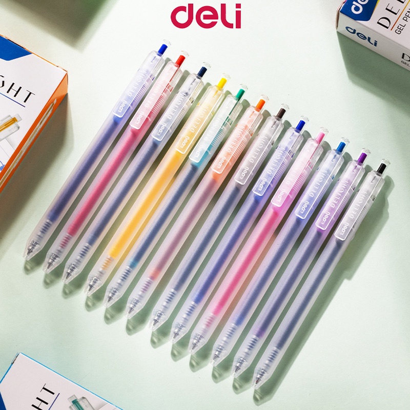 Deli 12 Colors Gel Pen 0.5mm Student Writing Press Pen Stationery ...