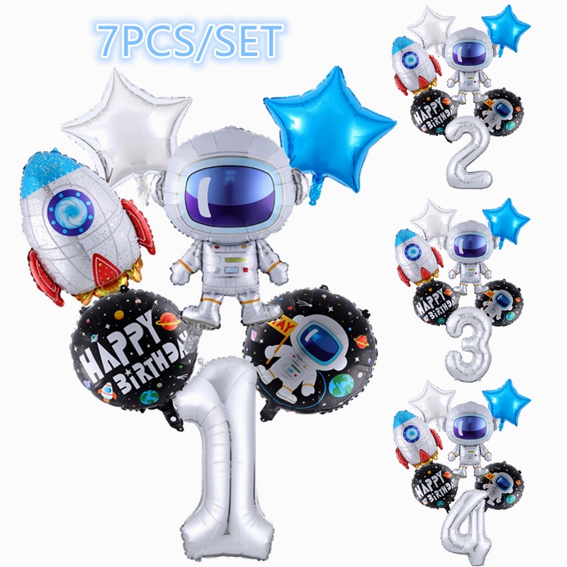 1 Set Outer Space Astronaut Rocket Galaxy Theme Balloons Baby Boy