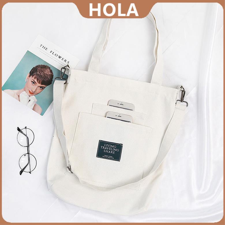 Hola Plain Large Double Pocket Korean New Fashion Canvas Tote Bag ...