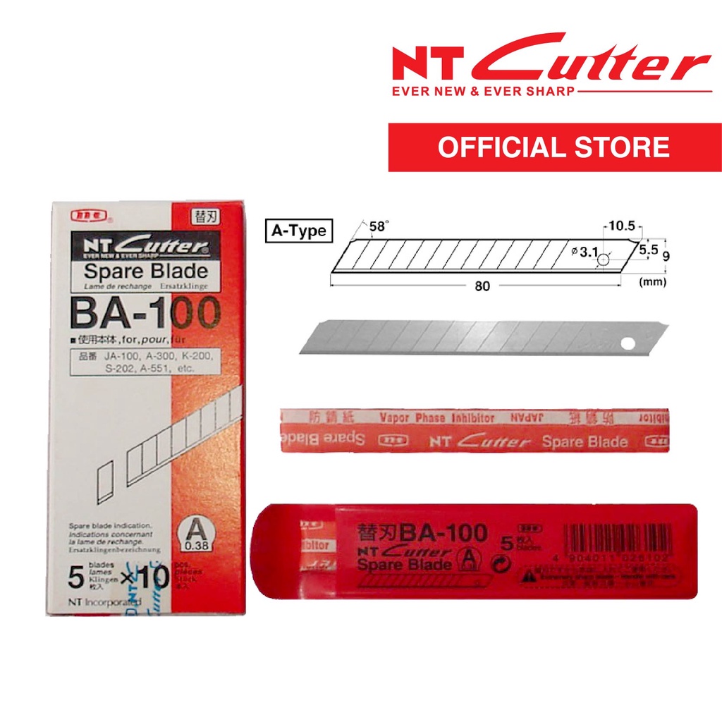 NT Cutter Spare Blades A Type Blade 5Piece set (Model BA100