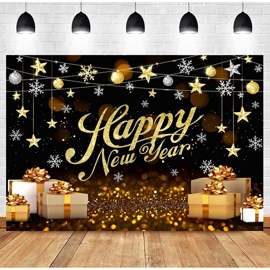 7x5ft Happy New Year Backdrop 2023 Black and Gold New Year Eve Party ...
