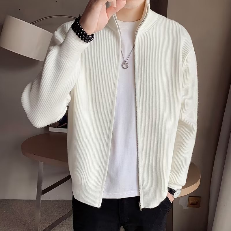 ZMIN Men's Spring Korean Knitted Cardigan Plaid Sweater Coat Male