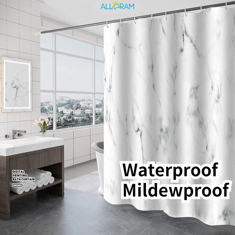 Alldram Marble Shower Curtain, Grey White Marble Shower Curtain Set