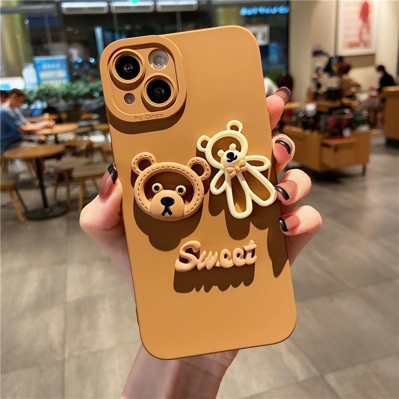 Ins style 3D brown bear cartoon liquid sillicon phone case for iPhone ...