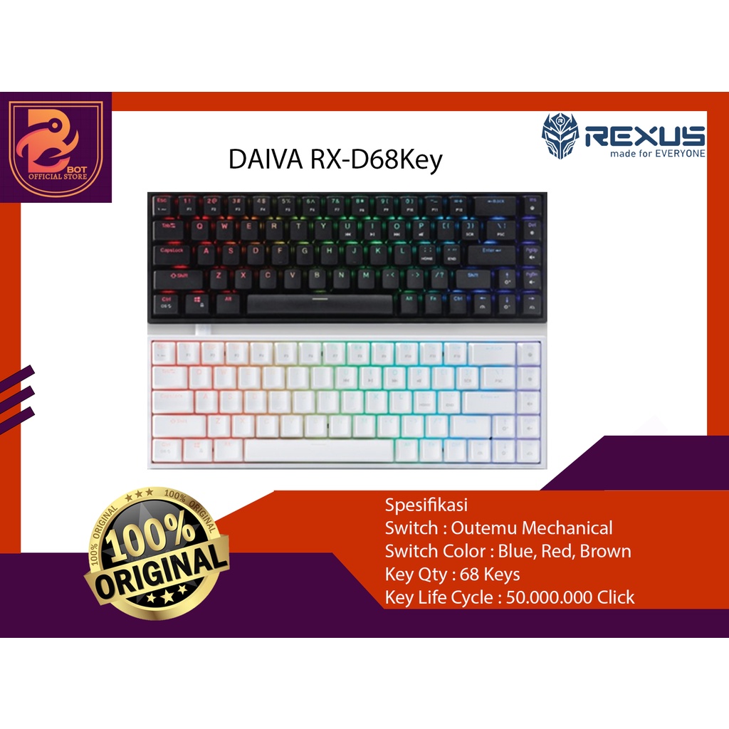 Rexus Gaming Keyboard Mechanical Bezel-Less RX-D68/D68 Original ...