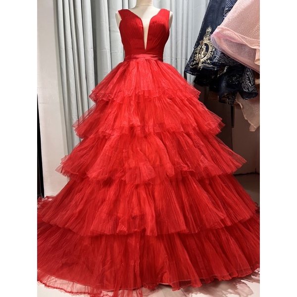 Elegant layered Red Ballgown | Shopee Philippines