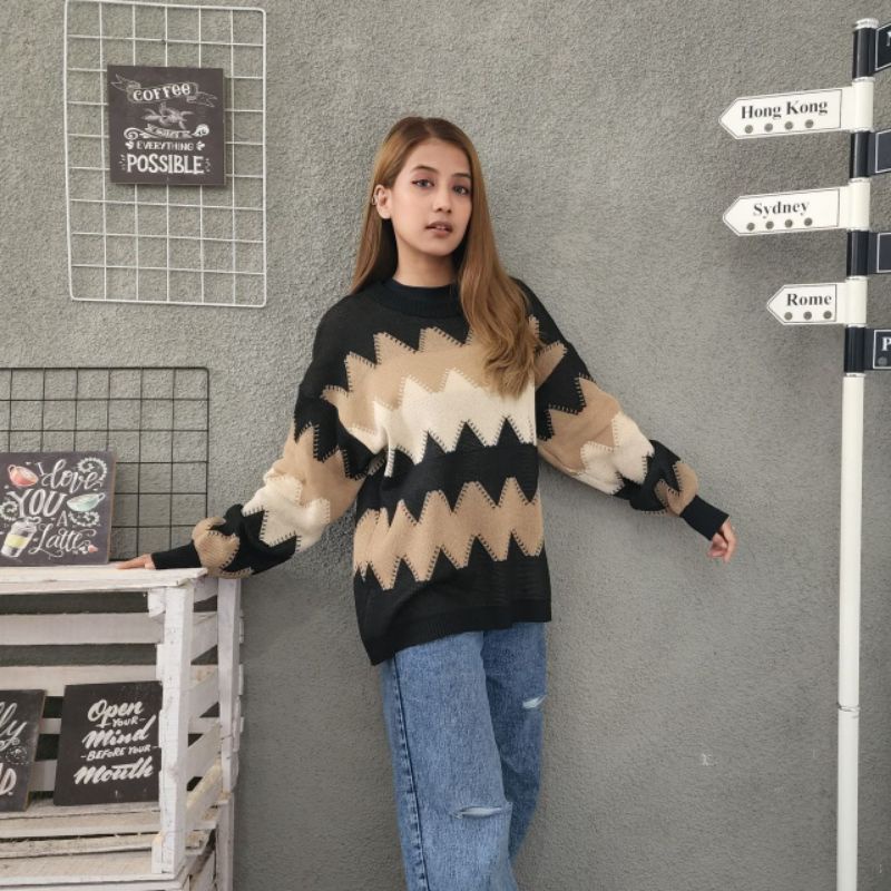 Knit SWEATER/COMPUTER Knit SWEATER/ ZIG ZAG SWEATER/All Size fit to xl ...
