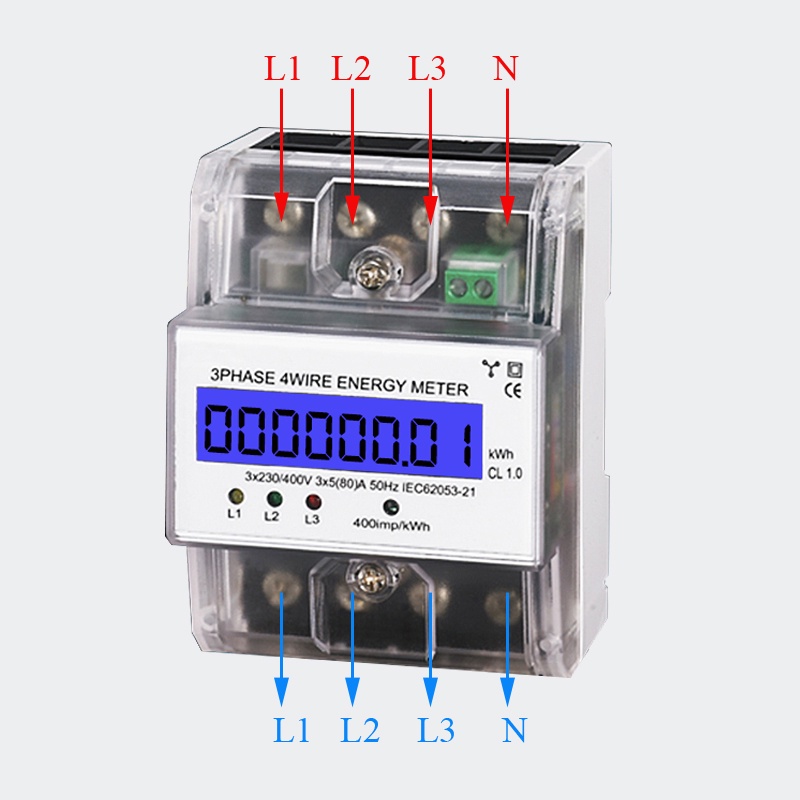 Din type 3 phase 4 wire energy meter transparent shell LCD display ...