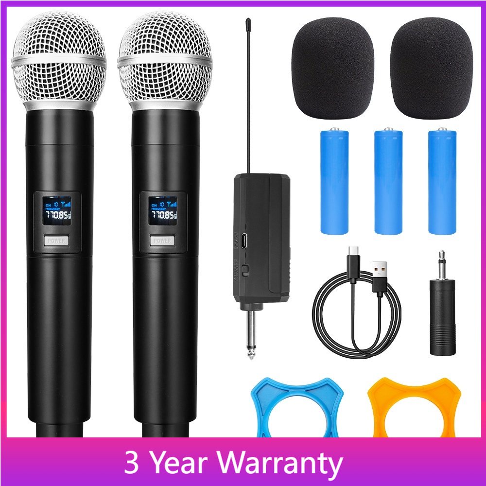 (3 Year Warranty) Rechargeable Karaoke Wireless Microphone UHF System