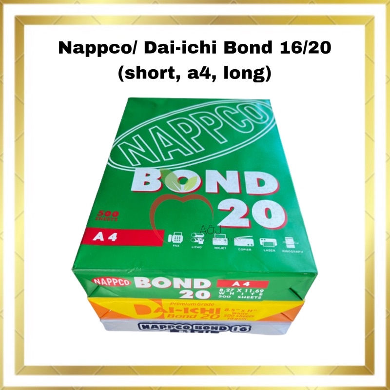 Nappco Dai-ichi Bond Paper Sub 16, 20 (short,a4,long) | Shopee Philippines