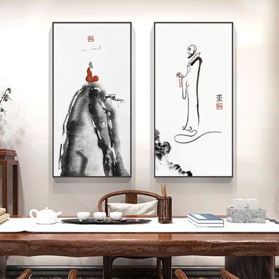 Chinese Painting Ink Zen Mural Painting Buddha Statue Monk Hd Picture ...
